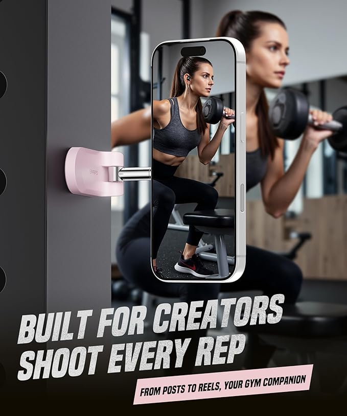 GolbinBox Magnetic Gym Phone Holder for MagSafe, All Metal Dual-Magnet Mount for iPhone and Android, 360° Adjustable Tri-Axis, Gym Essentials for Bodybuilder Men Women Recording Fitness Exercise, Pink