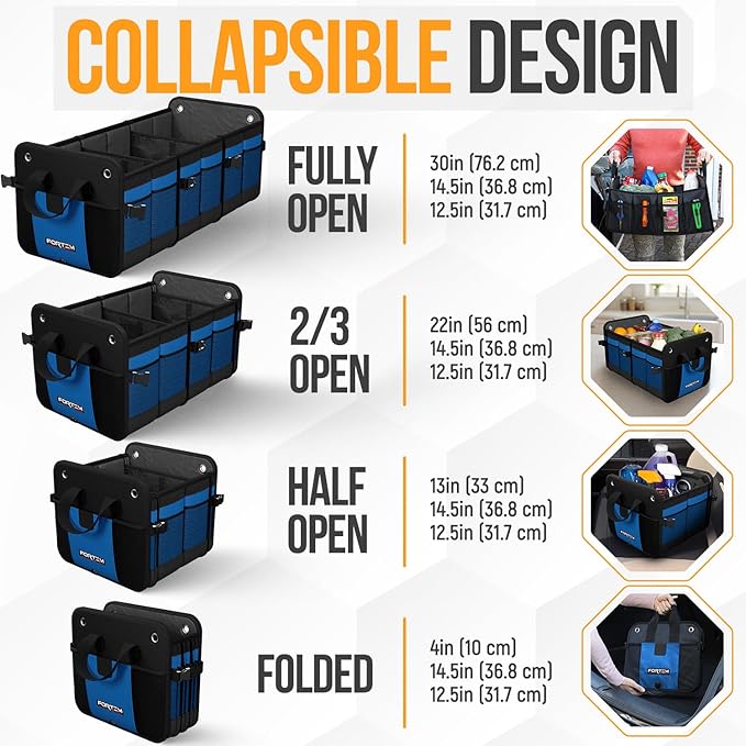 FORTEM Trunk Organizer with Cooler For SUV Car Organizer and Storage, Collapsible Multi-Compartment, Perfect Christmas Gifts Fo