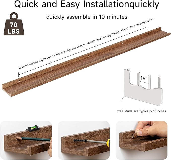 Floating Picture Ledge Shelves for Wall Set of 2, 84 Inches Picture Ledge Shelf with Long Large Nursery Book Shelf for Toys S