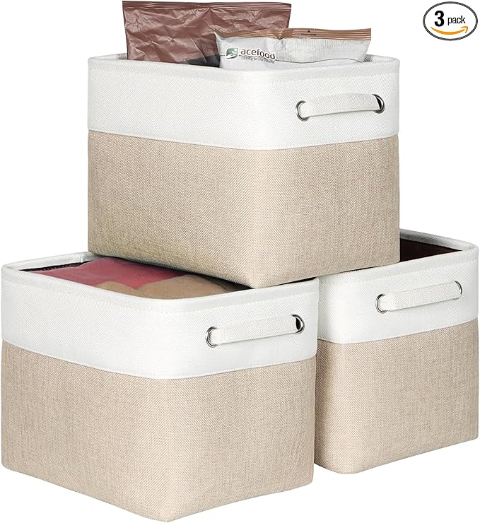 Kntiwiwo Foldable Storage Bin Collapsible Fabric Storage Basket Cube with Durable Handles Closet Organizer Bins for Organizin