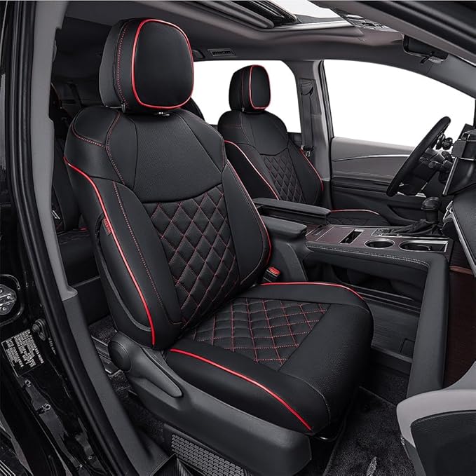 EKR Sienna Seat Covers for 2021-2026 Toyota Sienna XLE,XSE,Limited,Platinum,7 Seats,2nd Row Captain Chairs W/NO Legrest,Leath