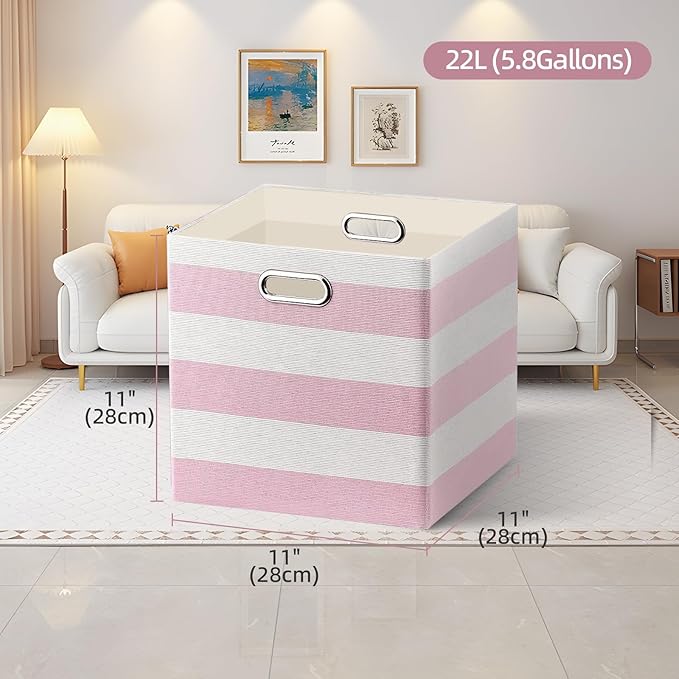 11x11 Cube Storage Bins, Collapsible Fabric Storage Cubes, Cubby Storage Organizer Bins Striped Container Baskets for Organiz
