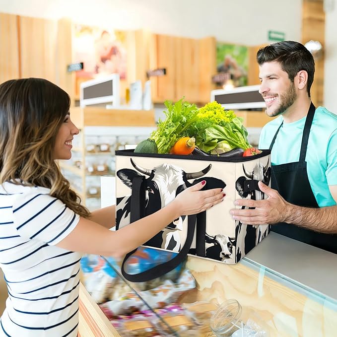 Reusable Grocery Bags Heavy Duty Shopping Bags Foldable Large Tote Bags with Long Handles & Hard Bottom