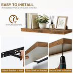 23.6 inch Rustic Brown Floating Shelves Set of 2, Solid Wood Wall Mounted Shelves, Heavy Duty Display Storage Shelves for Bed