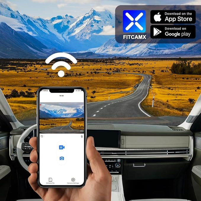 Fitcamx Front 2K+Rear 1080P Dash Cam Adapts for Hyundai Santa Fe 2024-2026 (Part No#P6000), Integrated OEM Look, Dual HD Vide