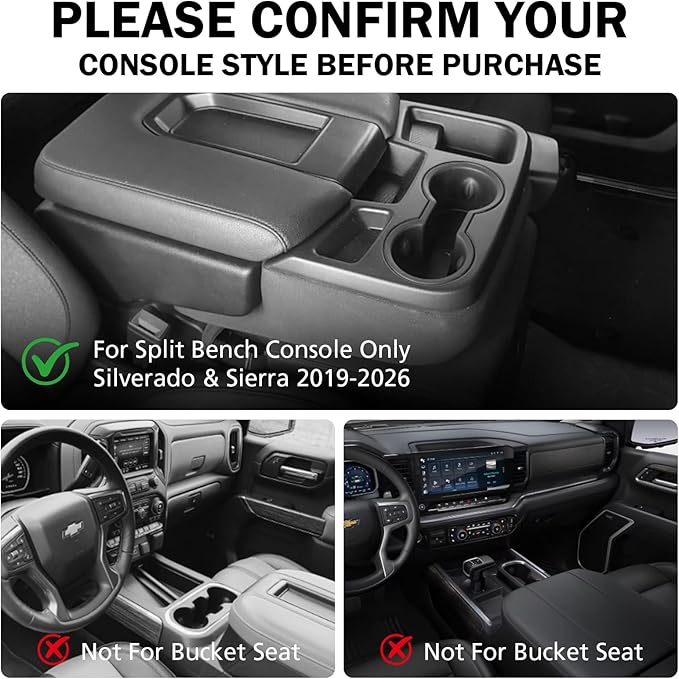Center Console Hanging Organizer for 2019–2025 Silverado/Sierra 1500 & 2020–2025 Silverado/Sierra 2500HD 3500HD, Split Bench Seat Side Storage Box, Heavy Duty ABS