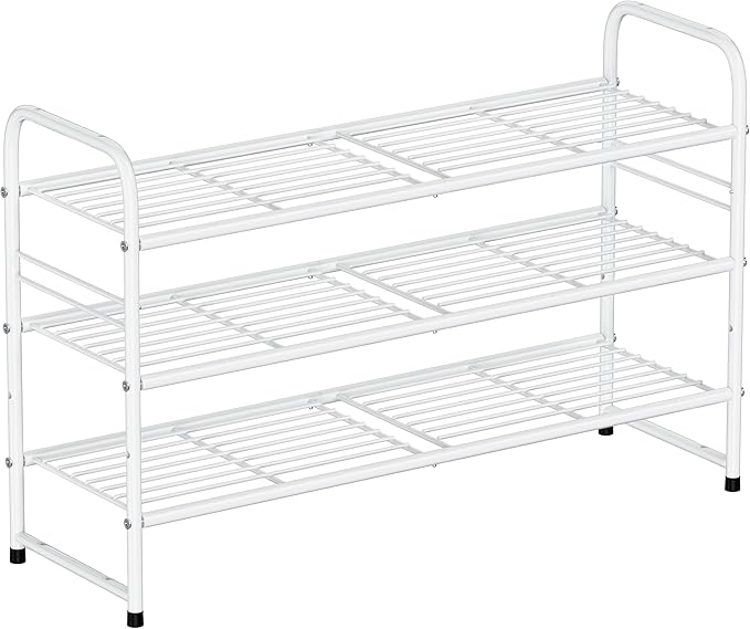 SUFAUY 3 Tier 33" Wide White Metal Shoe Rack for Closet, Stackable
