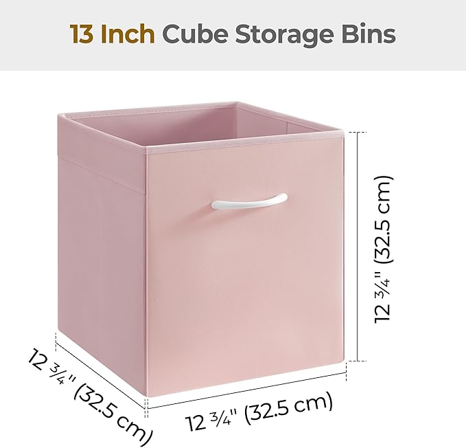 StorageWorks Pink Storage Cubes, 13x13 Storage Cube Bins with Handle, Cube Storage Organizer Bins for Shelves and Closet, Col