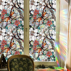 Retro Flower Window Privacy Film,Stained Glass Decals Floral Butterfly Privacy Rainbow Decals Living Room Sun Blocking Decor Removable Static Cling Stickers,16.93x39.37inch