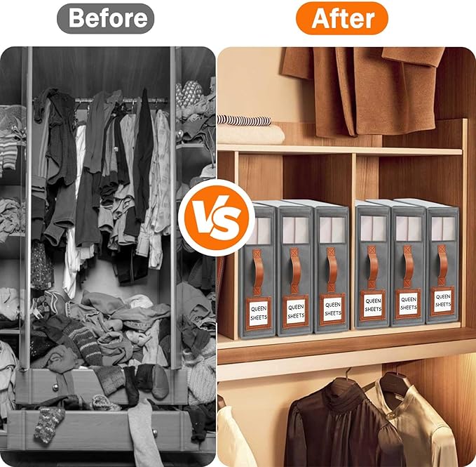 GhvyenntteS 6 Pack Bed Sheet Organizers and Storage, Sturdy Bed Sheet Organizer with Zipper and Handle, Foldable Linen Closet