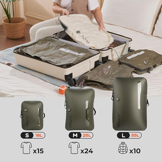 25L Vacuum Travel Bags with Wireless Pump, Compression Packing Bags for Luggage & Carry-On, Waterproof Anti-Tear Nylon, TSA-R