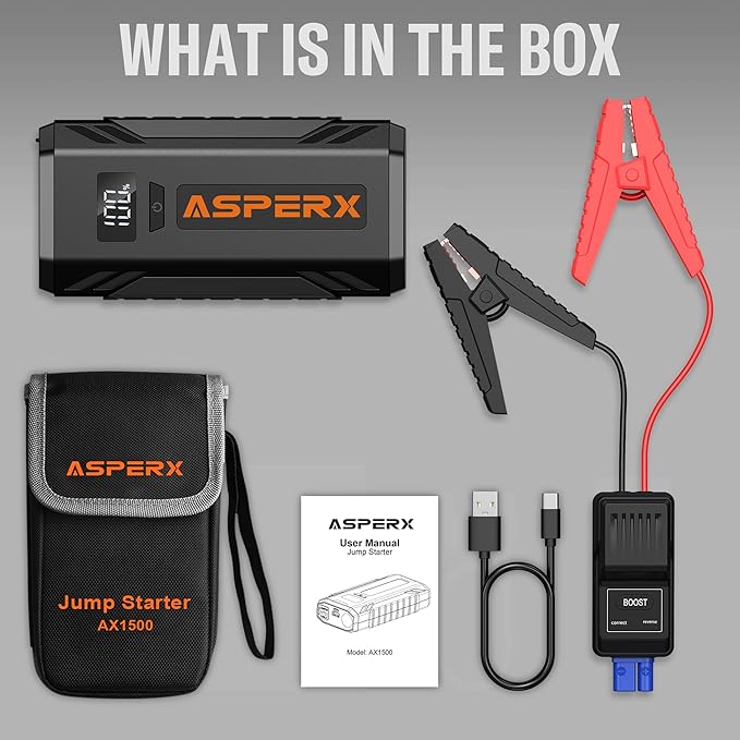 ASPERX Car Jump Starter, 2000A Peak Battery Jump Starter for Up to 7.0L Gas or 5.5L Diesel Engine, 12V Portable Battery