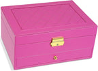 2-Layer Jewelry Box for women, jewelry organizers and storage with Removable Jewelry Tray, vintage quilted top Lockable Jewel