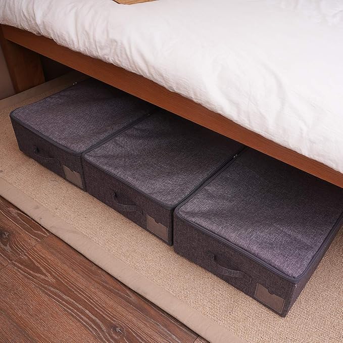iwill CREATE PRO Underbed Storage Boxes for Bedding/Garment/Duvets/Blankets/Shoes, Folding Fabric Rigid Under bed Storage Bin
