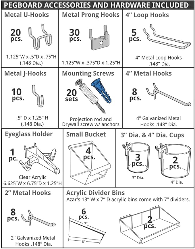 Azar Displays 900988-BLU 48" x 24" Pegboard Organizer Kit, Blue