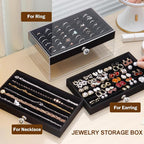 SPAKOWN Ring Box Display Holder, Clear Velvet Jewelry Storage Tray Organizer for Ring Stud Earring (Black - 3 Drawers)