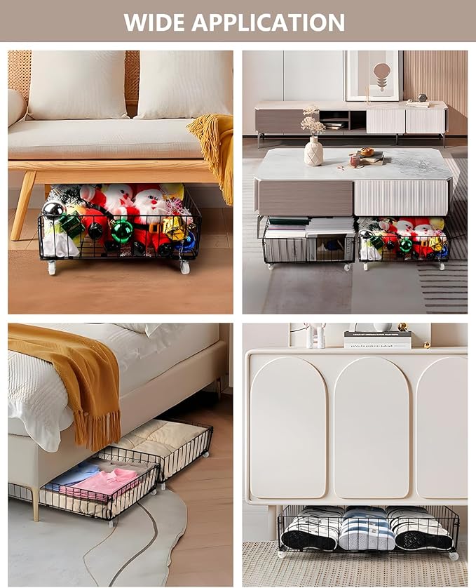 4 Pack Larger Under Bed Storage With Wheels,Rolling Under Bed Drawer,Under Bed Shoes Storage,Open Design, Large capacity,Suit
