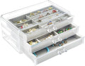 Weiai Acrylic Jewelry Box 3 Drawers, Velvet Jewellery Organizer, Earring Rings Necklaces Bracelets Display Case Gift for Wome
