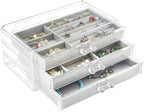 Weiai Acrylic Jewelry Box 3 Drawers, Velvet Jewellery Organizer, Earring Rings Necklaces Bracelets Display Case Gift for Wome