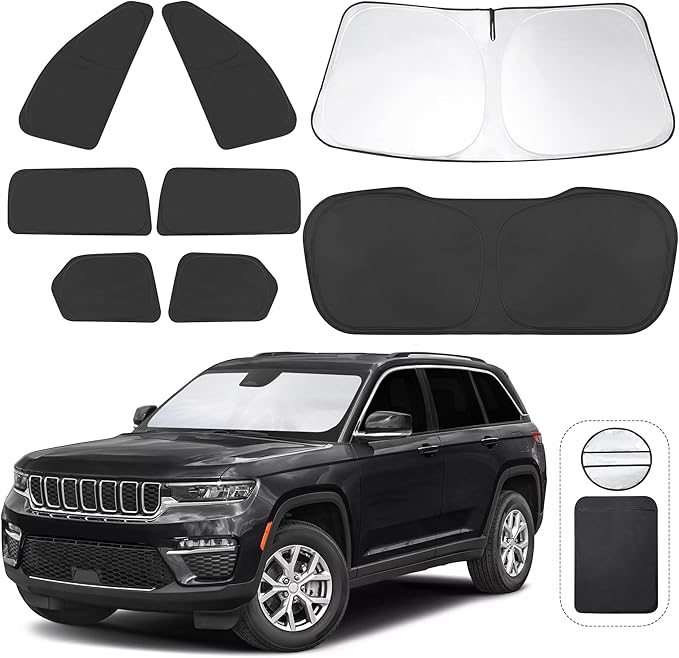TINGLU Window Shades for Jeep Grand Cherokee 2022-2026(Not for Grand Cherokee L&Jeep Cherokee) 8PCS Accessories Car Side Full Windows Rear Windshield Sun Shade Camping Sun UV Rays Privacy Protection