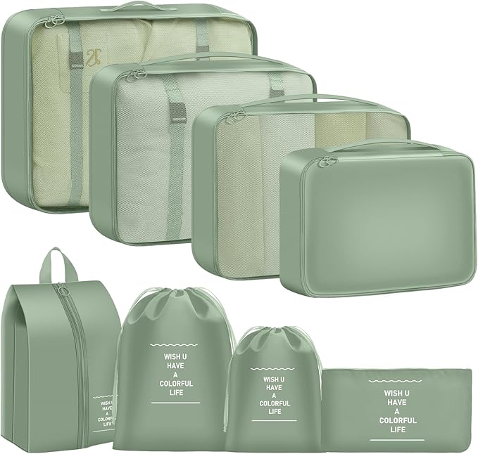 Packing Cubes for Travel - 8 Set Luggage Organizer Bags for Family, Mesh Breathable Travel Packing Cubes for Suitcases Durabl
