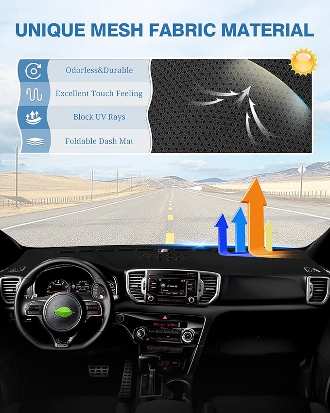 FIILINES Dash Cover for Kia Sportage 2017-2022, Dashboard Mat Cover Sunshade Nonslip Mesh Protector No Glare Sportage Accesso