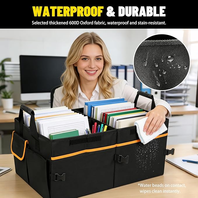 95L Car Trunk Organizer with 2 Tie-Down Straps&2 Removable Dividers|Foldable Cover,Multi-Compartment Collapsible Storage Box f