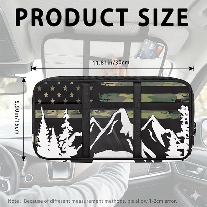 American Flag Visor Organizer for Car Multi-Function Storage Pocket Pouch Case Bag Can Store ID Card,Eyeglasses,Pen,Driving License etc,Mountain Print