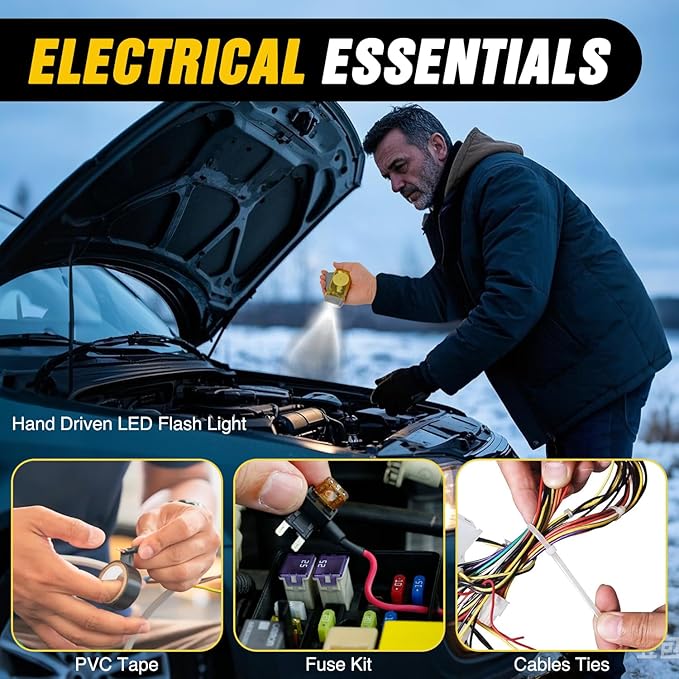 Nilight Car Emergency Kit with Jumper Cable Air Compressor Tire Repair Essential Tools First Aid Alligator Connector Electric