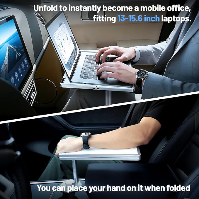 Car Table & Car Desk Tray for Round Cup Holder, 360° Rotating & Foldable Design, Easy Install, Car Accessories Compatible with Tesla