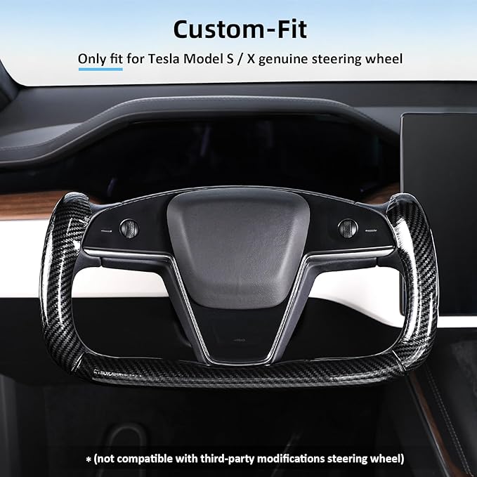 Steering Wheel Cover for Tesla Yoke Steering Wheel Cover Customzied for Tesla Model S 2021-Present/Model X 2021-Present Accessories,Anti-Slip,Comfortable Grip,Breathable,Bright Black