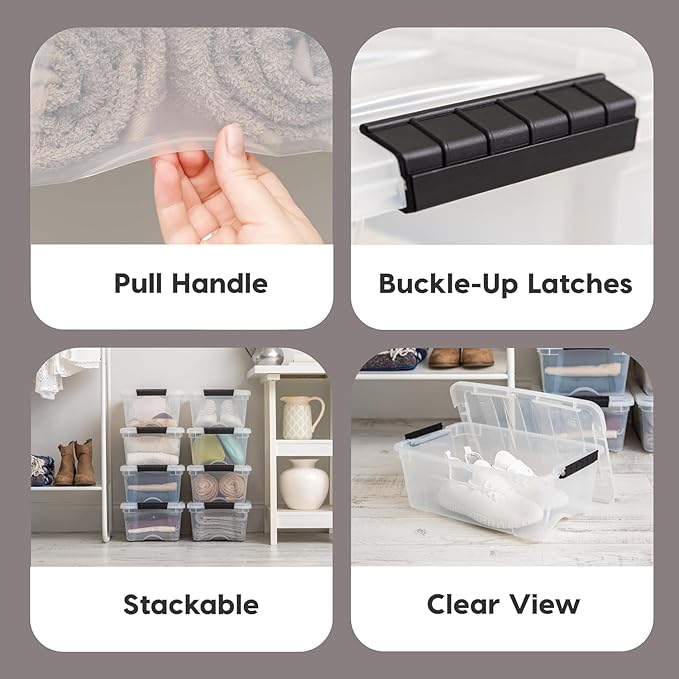 IRIS USA 4-Pack Storage Bins with Lids, 13 Quart, Made in USA Stackable See-Through Organizing Solution Latches Durable Nesta