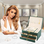 KOOAAICCHI Jewelry Box for Women, 3-Layer Jewelry Organizer, Jewelry Storage Case PU Leather for Earrings, Bracelets, Ring, N