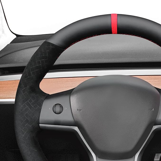 MEWANT Hand Stitched Steering Wheel Cover for Tesla Model 3 2017-2023 / Model Y 2020-2023 for Tesla Model 3/Y Accessories(3D Style)