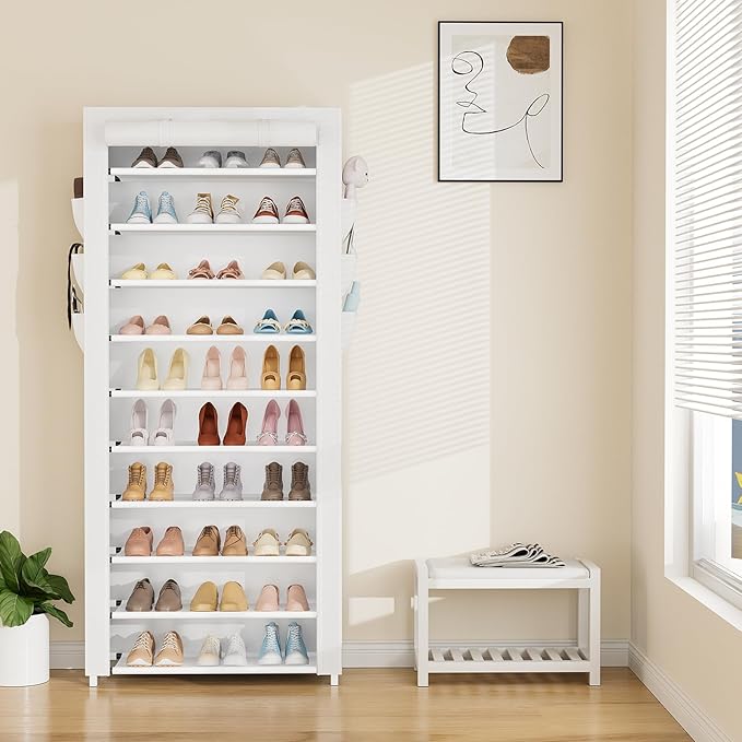 VTRIN Vertical Narrow Shoe Rack Organizer Tall Shoe Rack for Closet Entryway 10 Tier Non-Woven Cover Shoe Shelf Holds 36-41 P