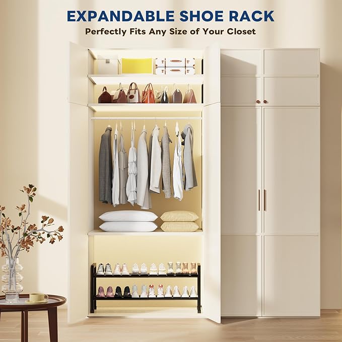 Mavivegue Expandable Shoe Rack, 2-Tier 19"-43.3" Adjustable Shoe Rack for Closet,Hall Entryway,Front Door,Garage, Sturdy Stee
