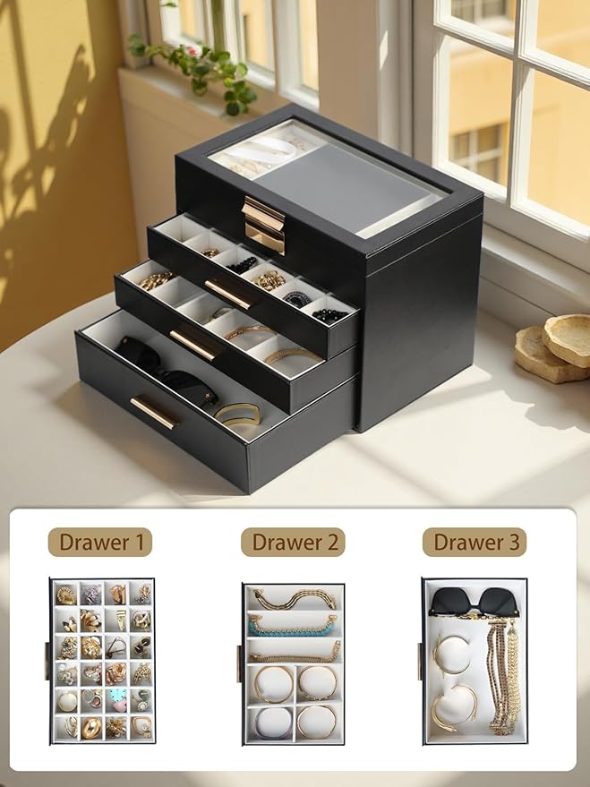 BOOVO Jewelry Boxes for Women, White and Black 6 Layer Large Jewelry Box for Necklace, Bracelet, Earrings, Rings Storage, Jew