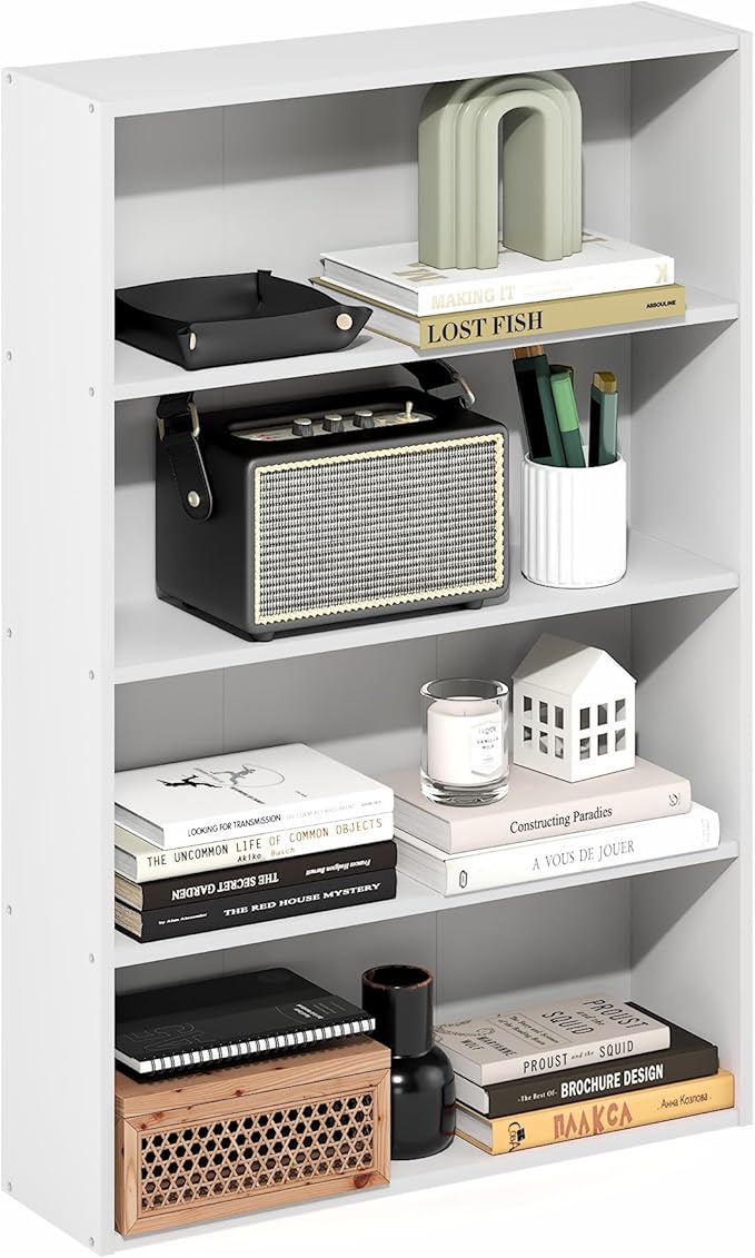Furinno Basic Book Shelf, 4-Tier Bookcase with Open Shelf, Bookshelf, Cube Storage Organizer, 6 x 24 x 35, for Living Room, B