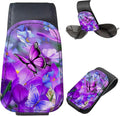 Sunglasses Holder for Car Visor, PU Leather Glasses Clip Organizer, Cute Magnetic Eyeglass Holder for Vehicle Sun Visor, Car Interior Accessory for Women & Men Purple Butterfly Bloom