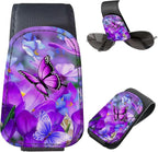 Sunglasses Holder for Car Visor, PU Leather Glasses Clip Organizer, Cute Magnetic Eyeglass Holder for Vehicle Sun Visor, Car Interior Accessory for Women & Men Purple Butterfly Bloom