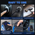 PULITUO Tire Inflator Portable Air Compressor - Car Accessories 12V DC Air Pump for Car Tires with Digital Pressure Gauge, Emergency LED Light for Wheel, Bike, Ball, Motor