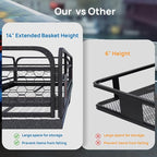 TUFFIOM 60"x24"x14" Folding Hitch Mount Cargo Carrier Basket, Upgraded 14" Height 500lbs Steel Car Cargo Trailer Hitch Luggage Rack with Straps & Stabilizer for SUV Car Truck Van