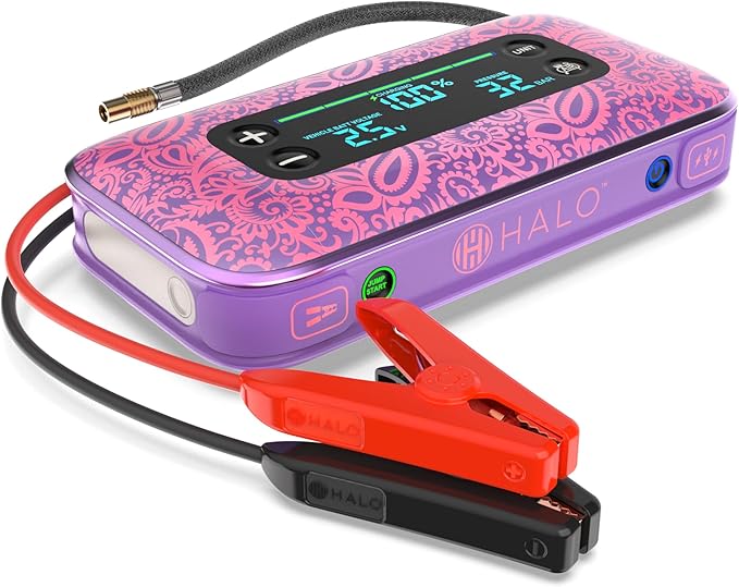 HALO Bolt Air+ 1750 Portable Car Battery Jump Starter | 130 PSI Air Compressor, 59.9Wh USB Power Bank, Large Display,
