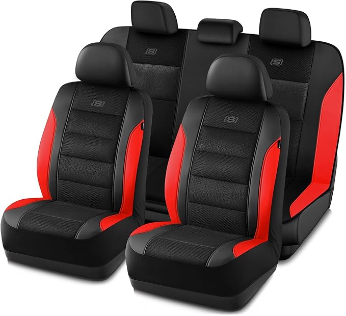 Skechers Aircooled & Memory Foam Seat Covers,Premium Leather with EVA Mesh Car Seat Covers,Seat Cover Full Sets,Airbag Compat
