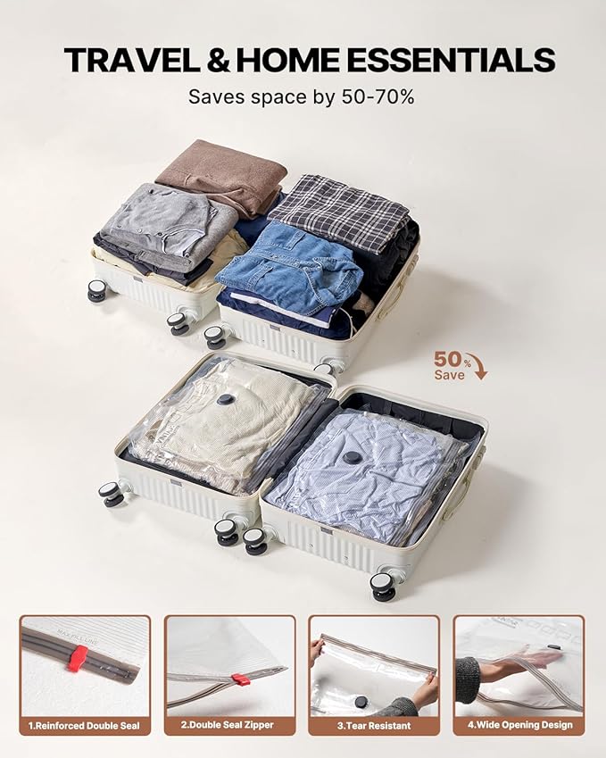 Vacuum Seal Bags for Clothing Travel, VINTAR 16 Pack Vacuum Storage Bags with Rechargeable Wireless Pump, Space Saver Bags(4 