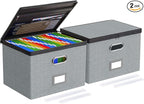 Oterri 2 Pack Large File Organizer Boxes with Lids, File Box with Mesh Pockets, Document Organizer Box for Letter/Legal Size 