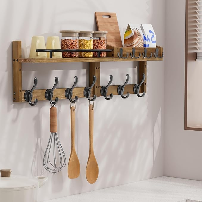 29 inch Coat Rack Wall Mount with Shelf, Set of 2 Heavy Duty Coat Hooks Wall Mount, Entryway Coat Hanger Wall Shelf with Key 