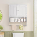 Iwell Bathroom Wall Cabinet, Over The Toilet Storage Cabinet with Towel Rack & Adjustable Shelf, Medicine Cabinet for Bathroo