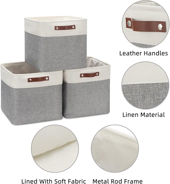 HNZIGE Storage Foldable Storage Baskets Cubes Set(3 Pack) Fabric Bins for Shelves,13 Inch Storage Basket for Organizing with 