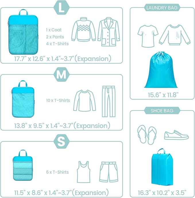 Cambond Compression Packing Cubes for Travel - Lightweight Expandable Travel Bags Luggage Organizers Travel Essentials Compre